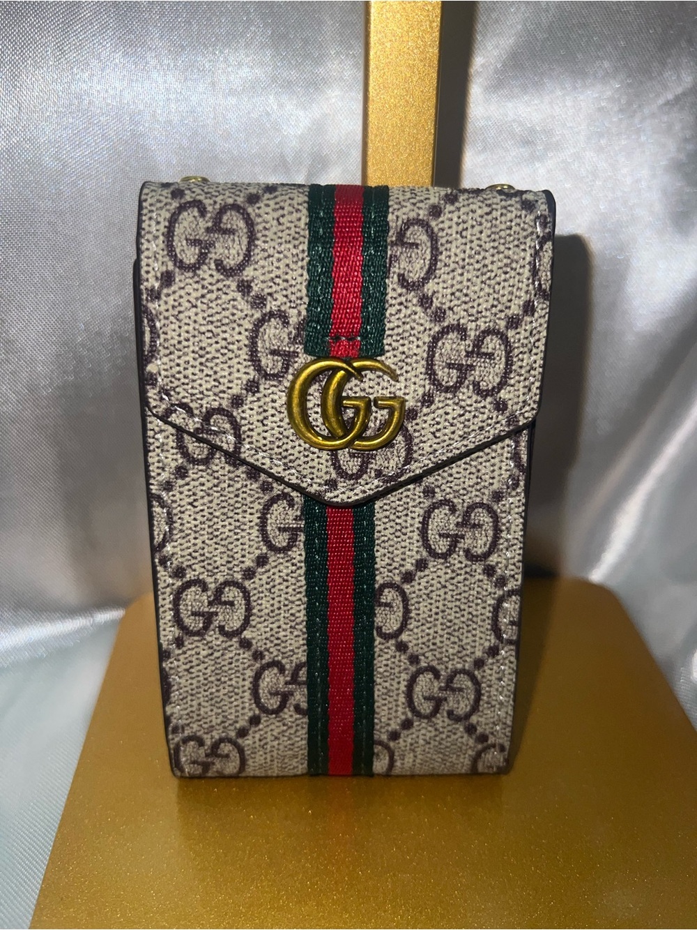 Inspired G-Beige/Brown Canvas Card Case with Green and Red Web Stripe